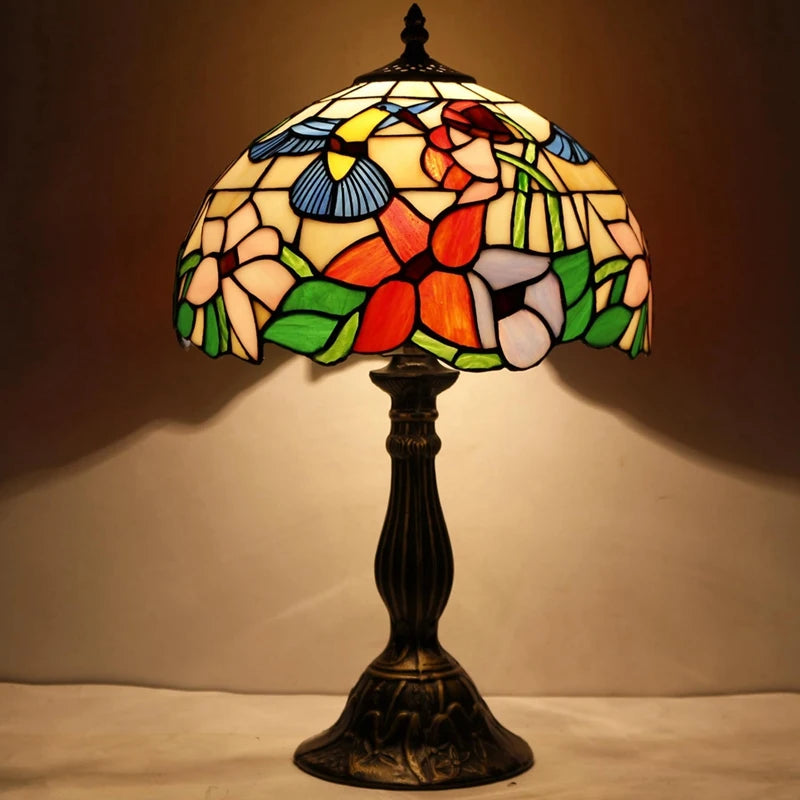 Tiffany Style Stained Glass Bird Table Lamp  Elegant LED Bedside Lighting for Home Restaurant  Bar