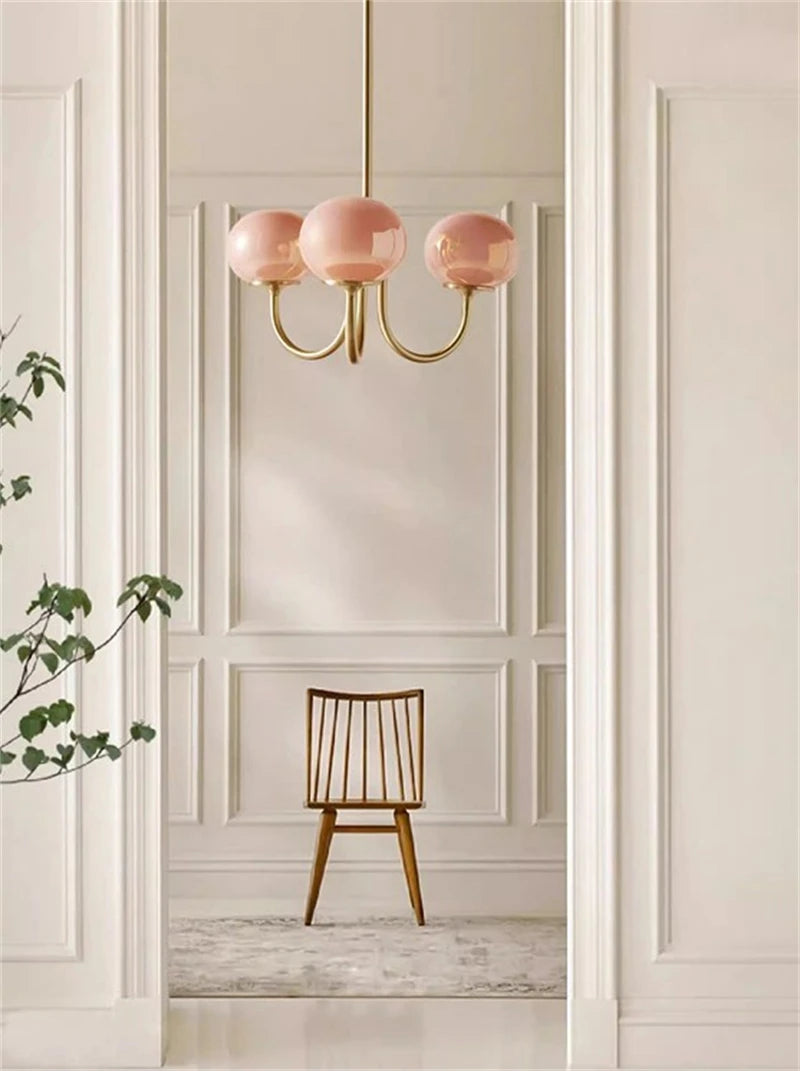 Modern Pink and White Glass Ball Pendant Chandelier for Stylish Living Room Bedroom or Kitchen