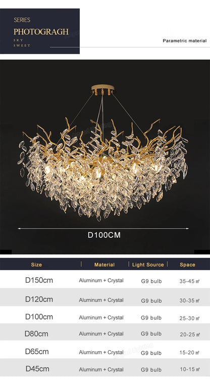 Luxury LED Ceiling Chandelier with Polished Gold Finish for Living Room and Hotel Hall