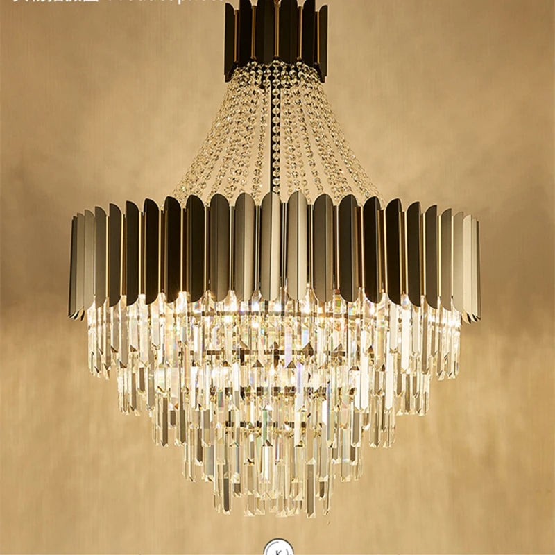 Postmodern Double Layer LED Crystal Chandelier for Living Room Hotel Lobby and Villa - Creative Minimalist Pendant Light