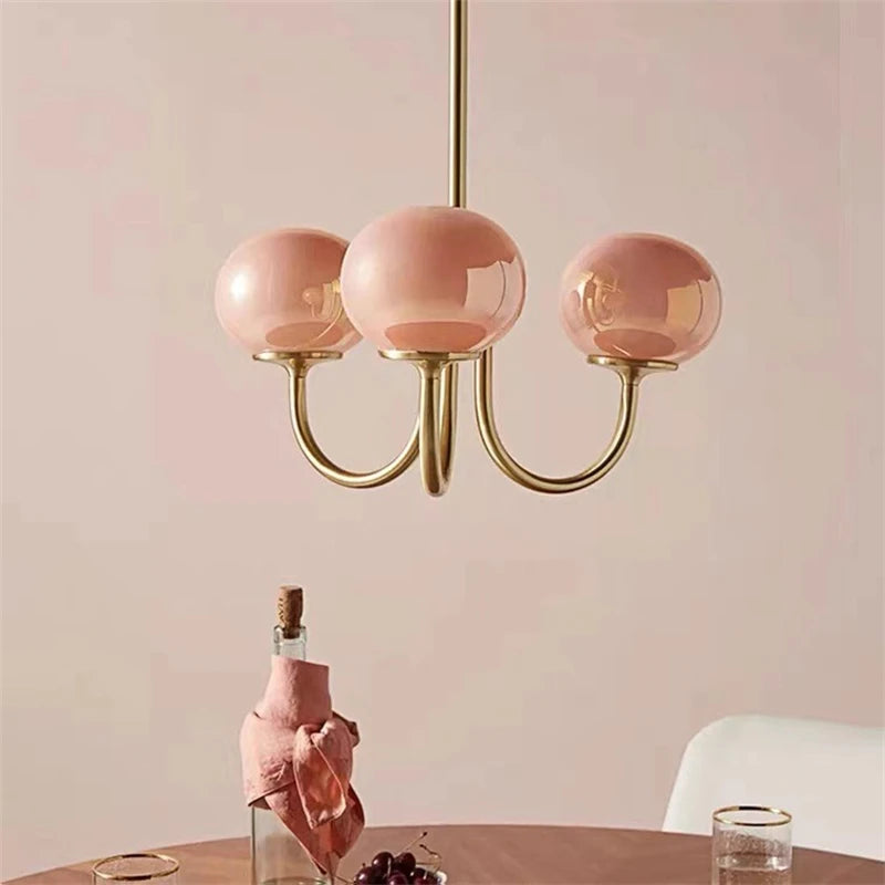 Modern Pink and White Glass Ball Pendant Chandelier for Stylish Living Room Bedroom or Kitchen