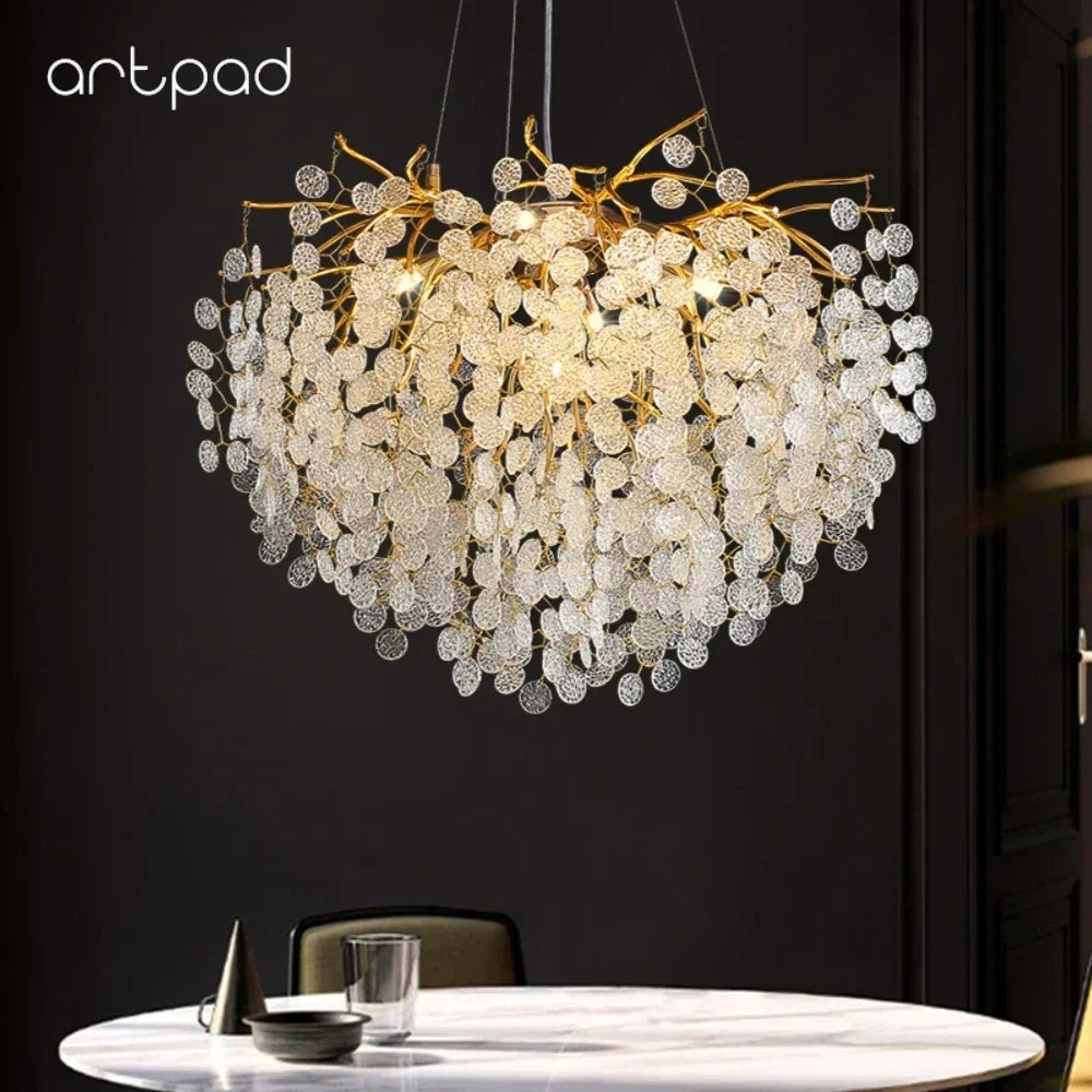 Artpad Modern Luxury Crystal Chandelier Gold Hanging Pendant Light Fixture for Kitchen Island Living Room