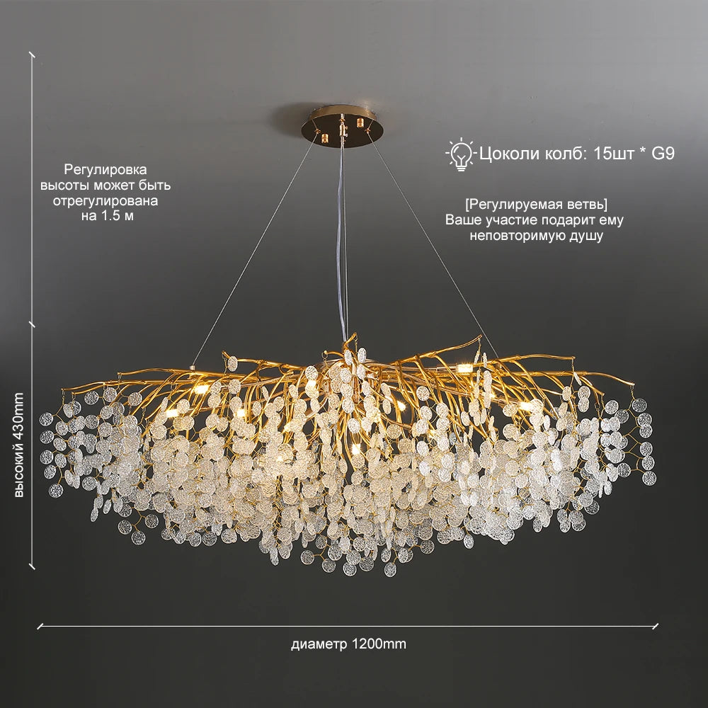 Artpad Modern Luxury Crystal Chandelier Gold Hanging Pendant Light Fixture for Kitchen Island Living Room