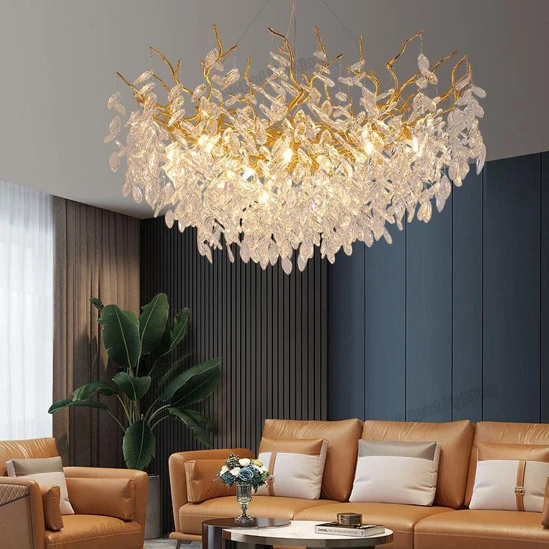 Luxury LED Ceiling Chandelier with Polished Gold Finish for Living Room and Hotel Hall