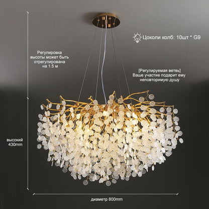 Artpad Modern Luxury Crystal Chandelier Gold Hanging Pendant Light Fixture for Kitchen Island Living Room