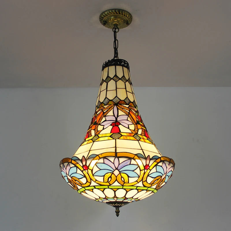 Stained Glass Pendant Lights Vintage Tiffany Mediterranean Corridor Dining Room Bedroom Bar Hanging Lamp Indoor Lighting