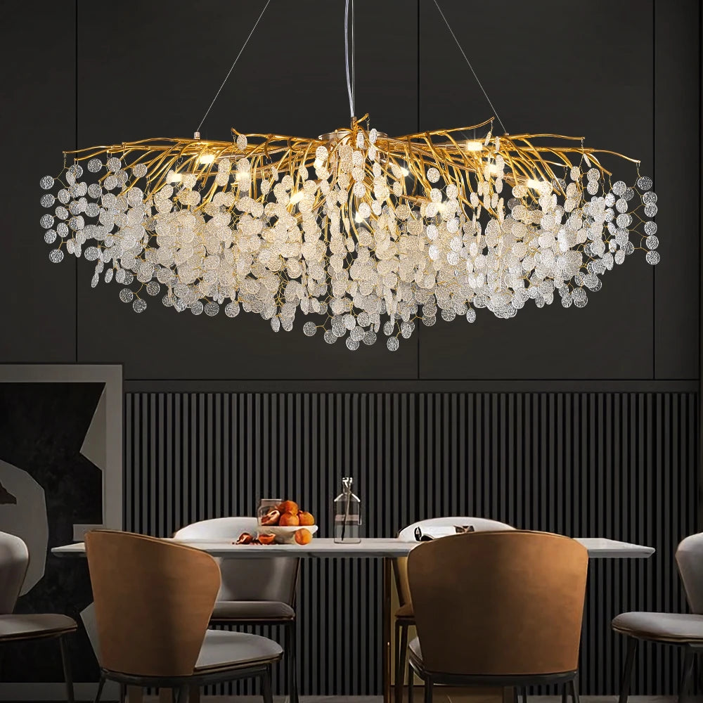 Artpad Modern Luxury Crystal Chandelier Gold Hanging Pendant Light Fixture for Kitchen Island Living Room