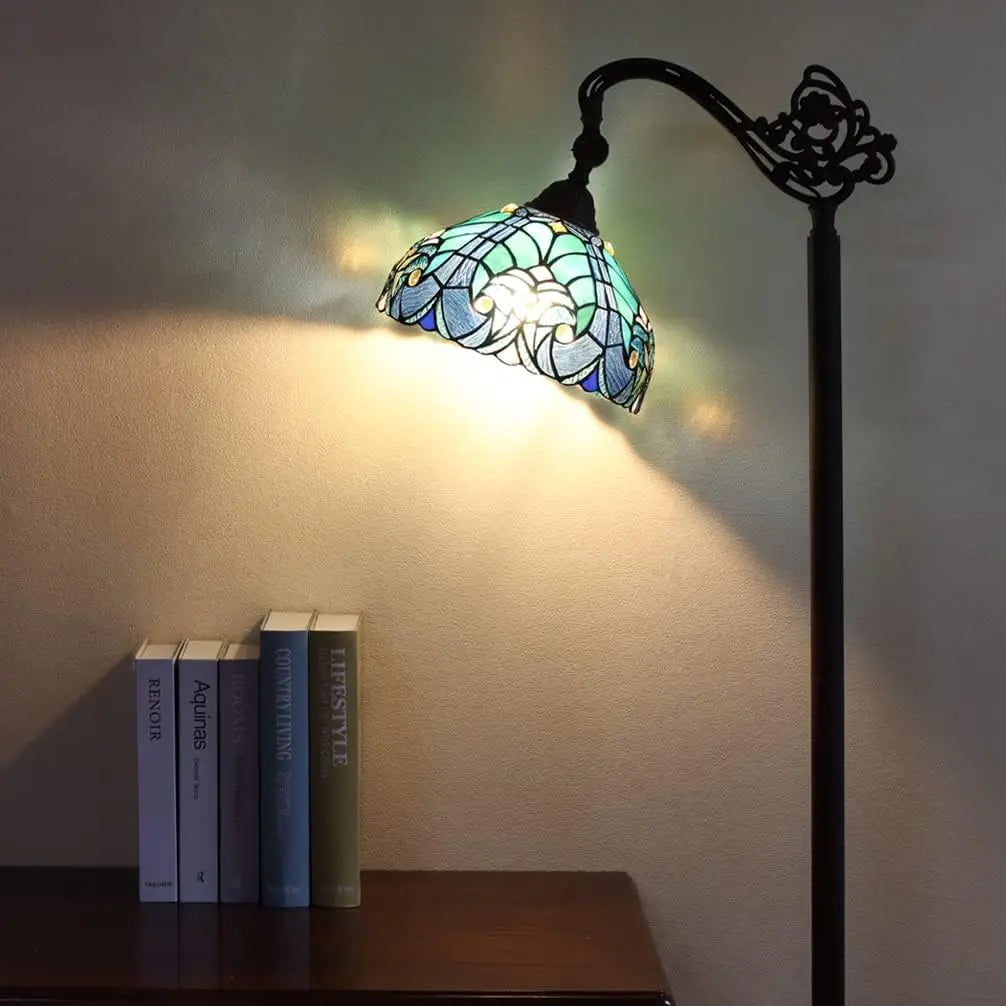 Reading Floor Lamp,Stained Glass Floor Light for Reading,Antique Style Tall Standing Lamp