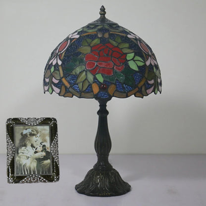 Tiffany Stained Glass Red Rose Flower Lamp | Mediterranean Style Nightstand &amp; Desk Light