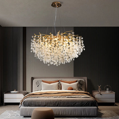 Artpad Modern Luxury Crystal Chandelier Gold Hanging Pendant Light Fixture for Kitchen Island Living Room