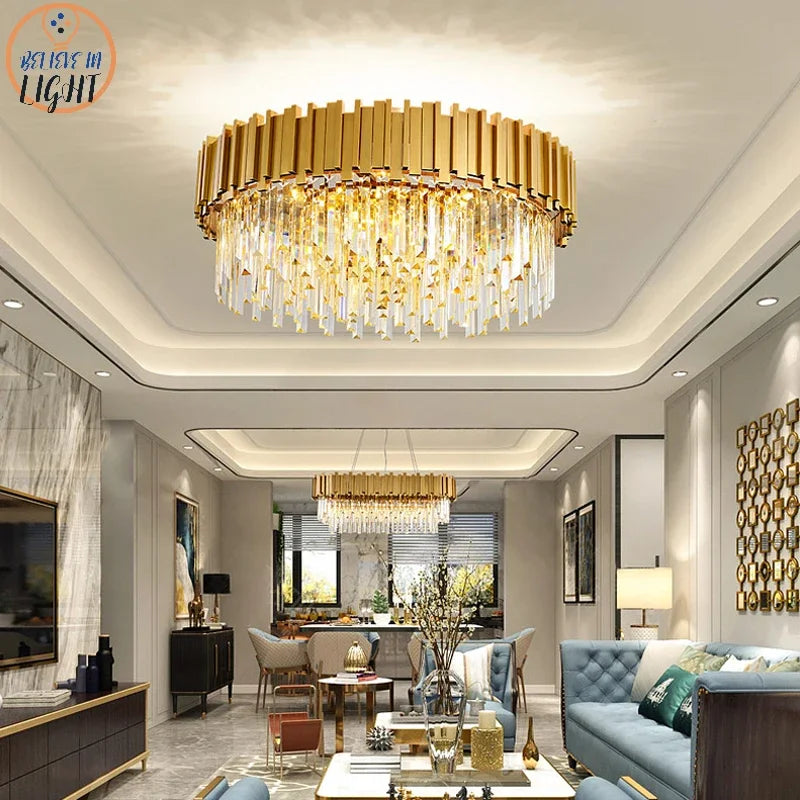 Modern Gold/Black Luxury Crystal Chandeliers LED Pendant /Ceiling Light Fixture for Living Room Hotel Hall Decor Hanging Lamp