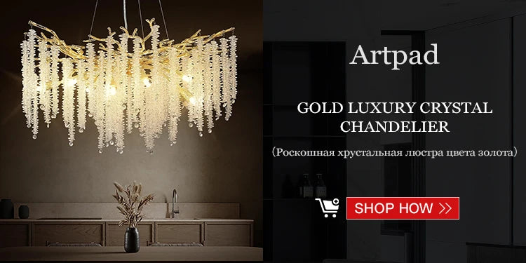 Artpad Modern Luxury Crystal Chandelier Gold Hanging Pendant Light Fixture for Kitchen Island Living Room