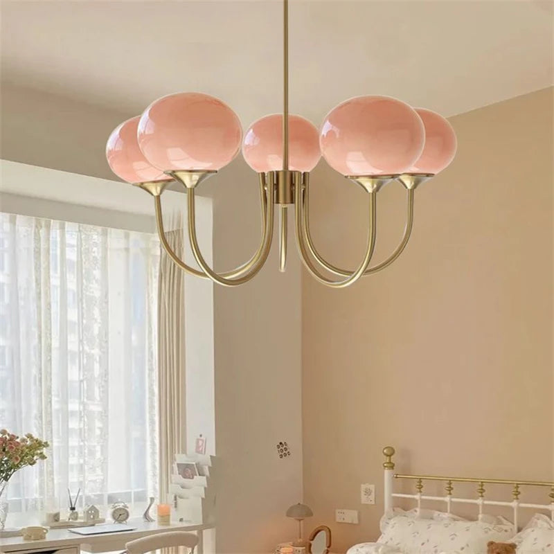 Modern Pink and White Glass Ball Pendant Chandelier for Stylish Living Room Bedroom or Kitchen