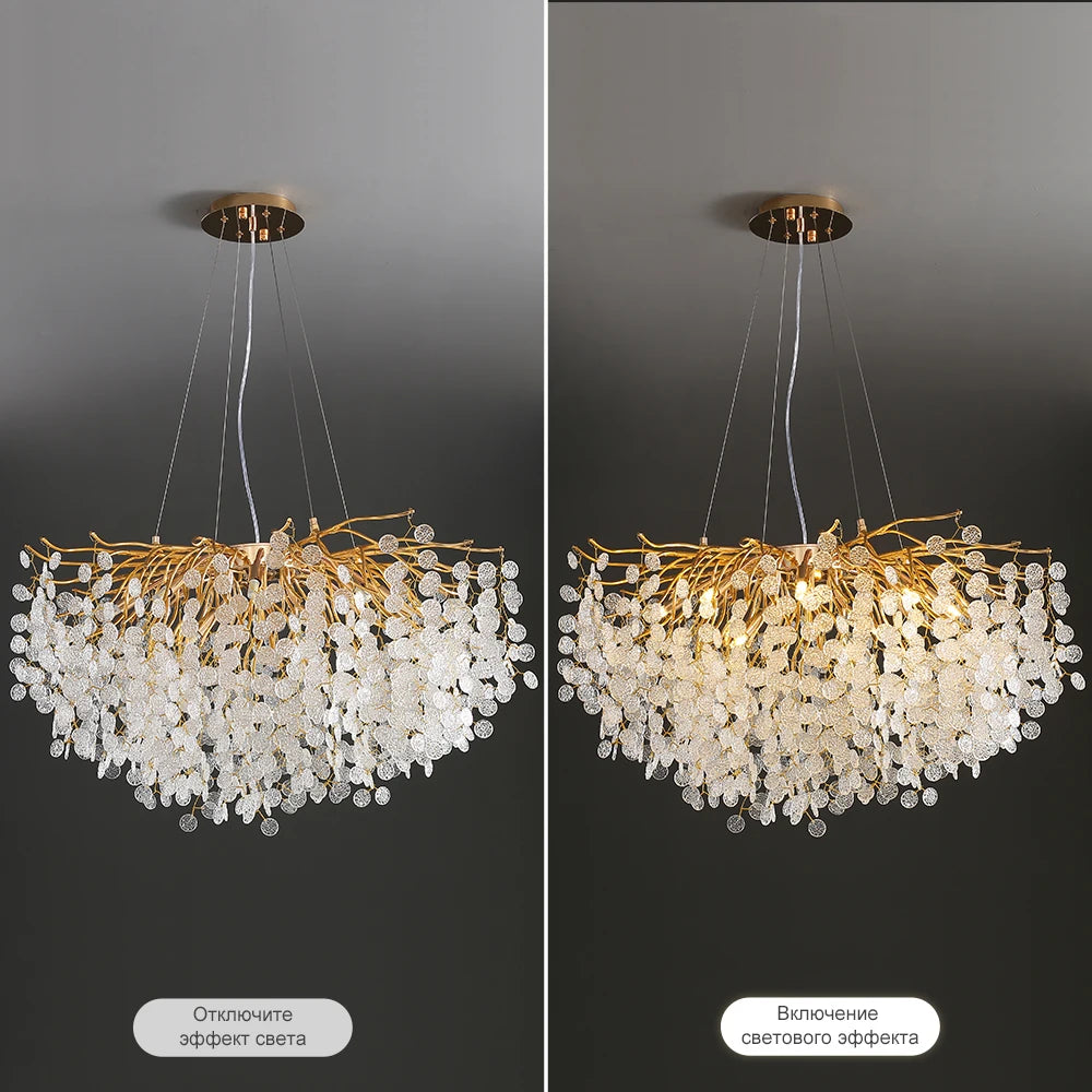 Artpad Modern Luxury Crystal Chandelier Gold Hanging Pendant Light Fixture for Kitchen Island Living Room