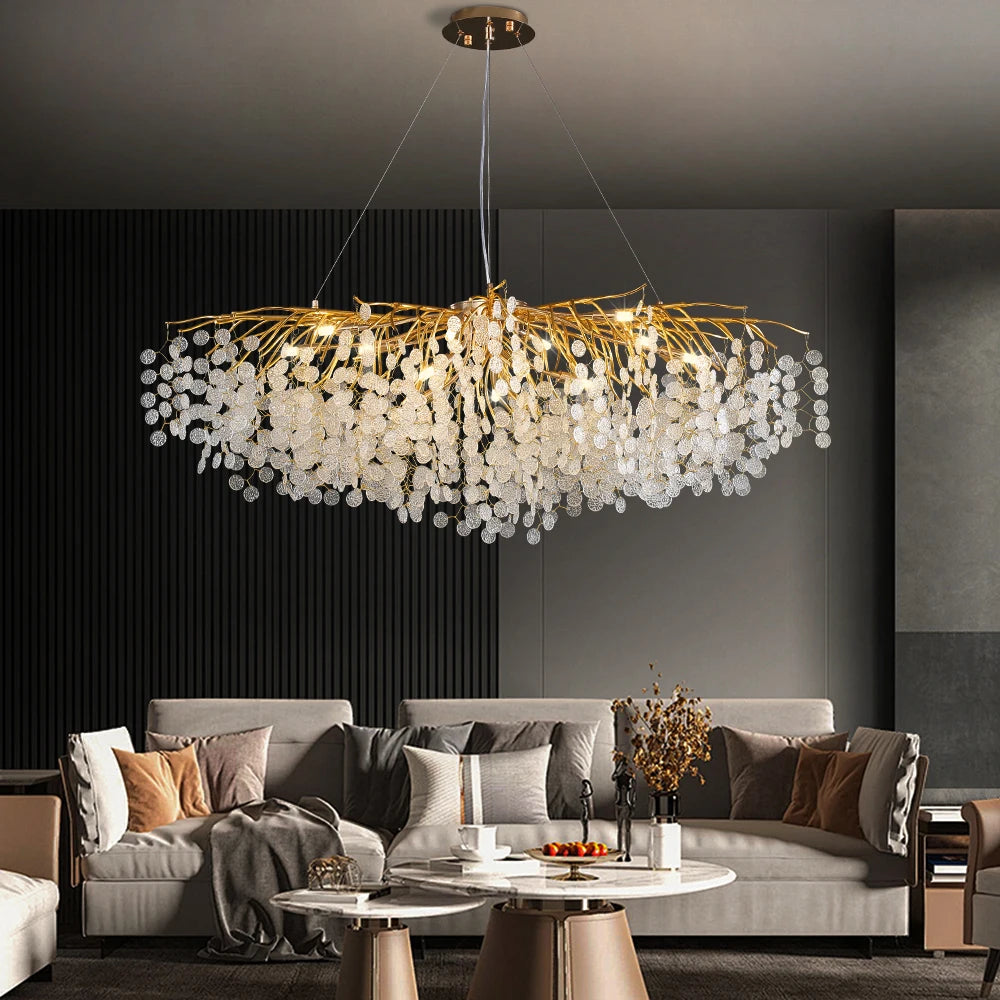 Artpad Modern Luxury Crystal Chandelier Gold Hanging Pendant Light Fixture for Kitchen Island Living Room