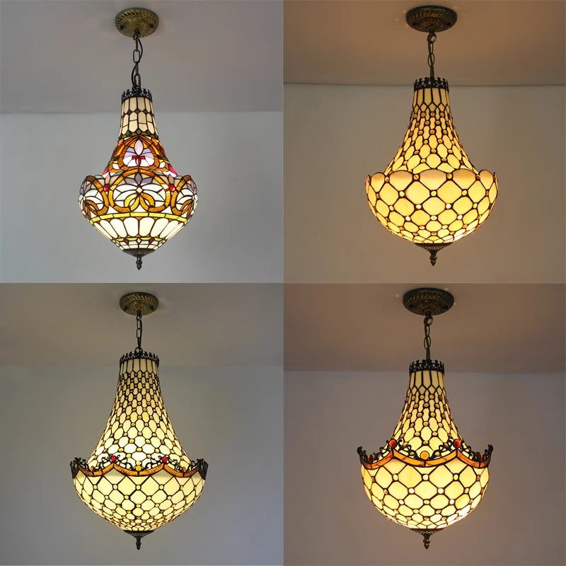 Stained Glass Pendant Lights Vintage Tiffany Mediterranean Corridor Dining Room Bedroom Bar Hanging Lamp Indoor Lighting