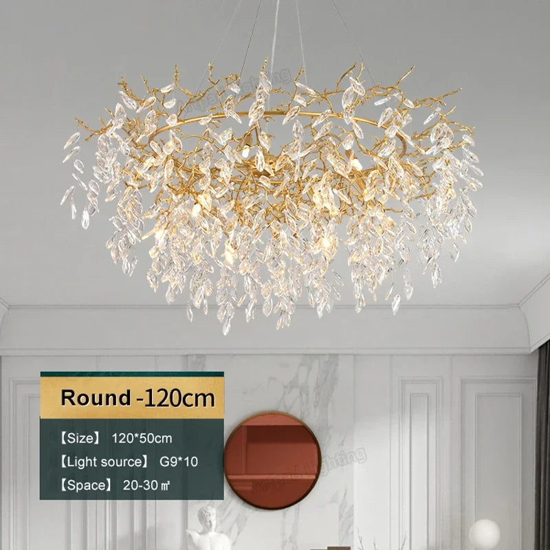 Modern Luxury Crystal Chandeliers Metal Long/Round Hanging Lamp for Dining Living Room Hotel Hall Art Gold Light Fixture Decora