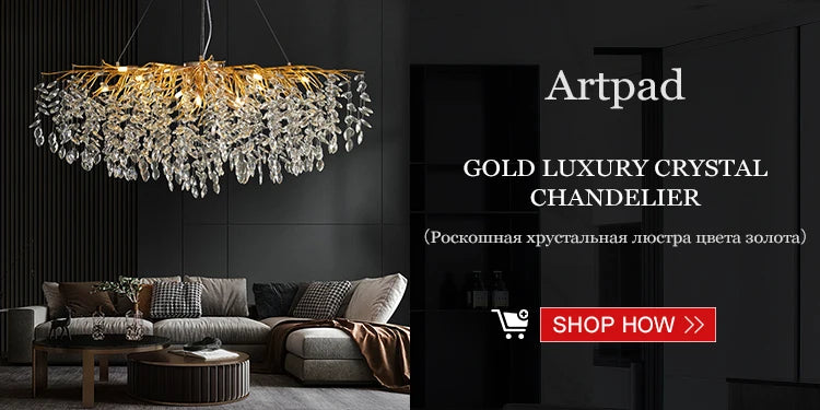 Artpad Modern Luxury Crystal Chandelier Gold Hanging Pendant Light Fixture for Kitchen Island Living Room