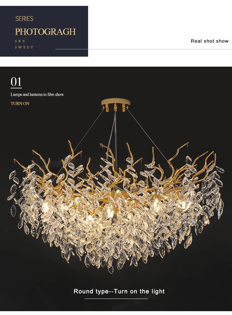 Luxury LED Ceiling Chandelier with Polished Gold Finish for Living Room and Hotel Hall