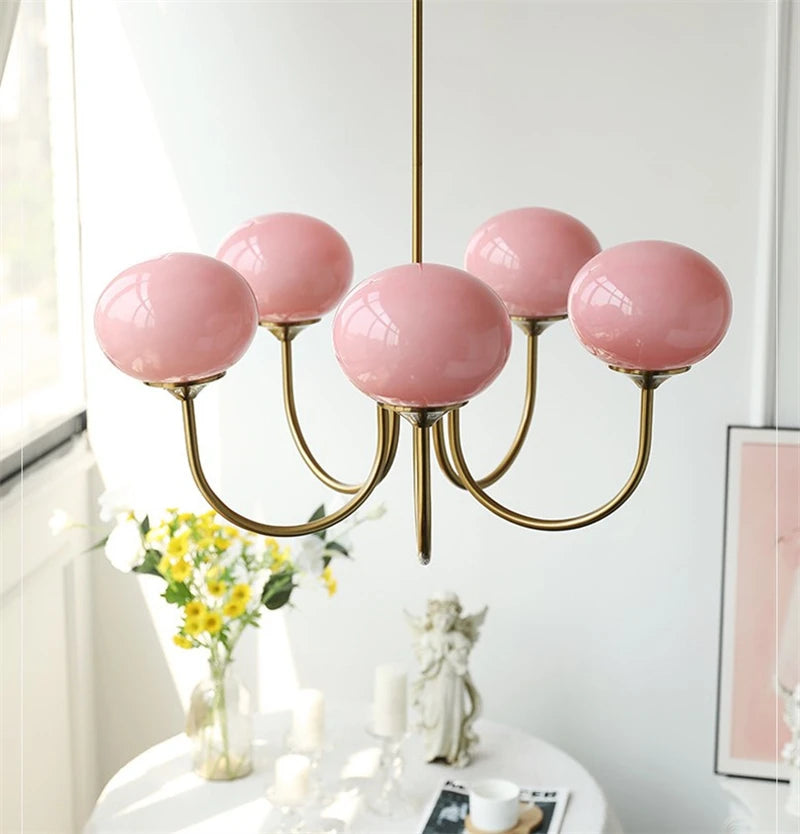 Modern Pink and White Glass Ball Pendant Chandelier for Stylish Living Room Bedroom or Kitchen