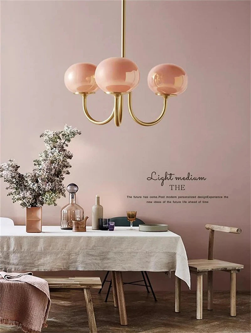 Modern Pink and White Glass Ball Pendant Chandelier for Stylish Living Room Bedroom or Kitchen