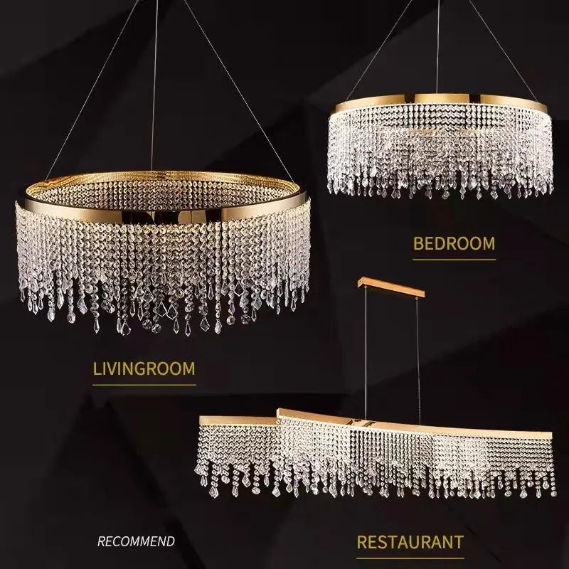 Living Room Luxury Chandelier Crystal Hanging Lamp Modern Home Decor LED Luster for Dining Room Pendant Lighting Fixture