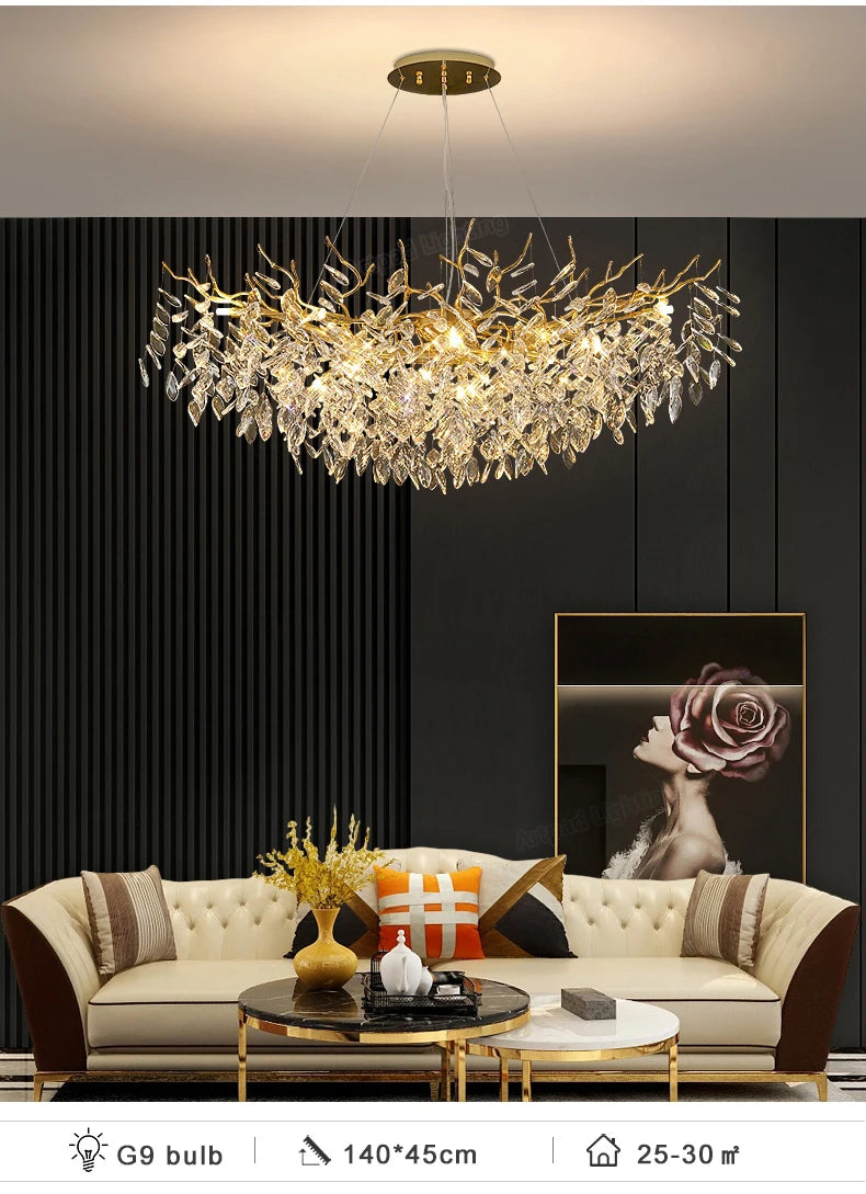 Luxury LED Ceiling Chandelier with Polished Gold Finish for Living Room and Hotel Hall