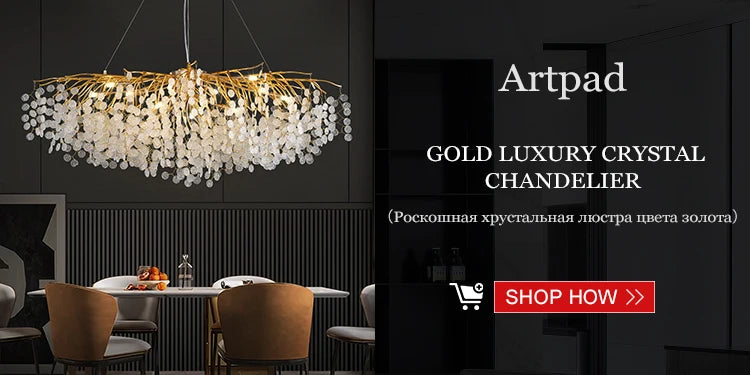 Artpad Modern Luxury Crystal Chandelier Gold Hanging Pendant Light Fixture for Kitchen Island Living Room