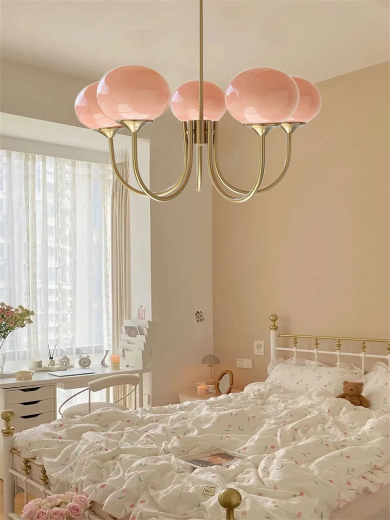 Modern Pink and White Glass Ball Pendant Chandelier for Stylish Living Room Bedroom or Kitchen