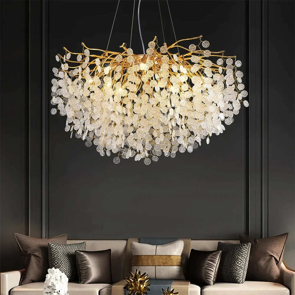 Artpad Modern Luxury Crystal Chandelier Gold Hanging Pendant Light Fixture for Kitchen Island Living Room