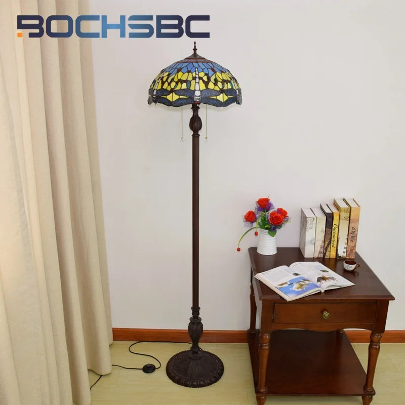 Colorful Dragonfly Floor Lamp - Art Deco Tripod Design for Living Room Dining Room Study or Bedroom