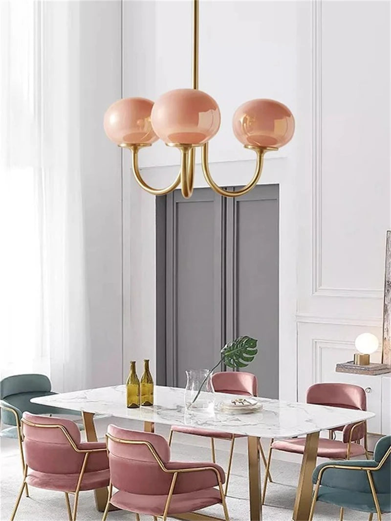 Modern Pink and White Glass Ball Pendant Chandelier for Stylish Living Room Bedroom or Kitchen