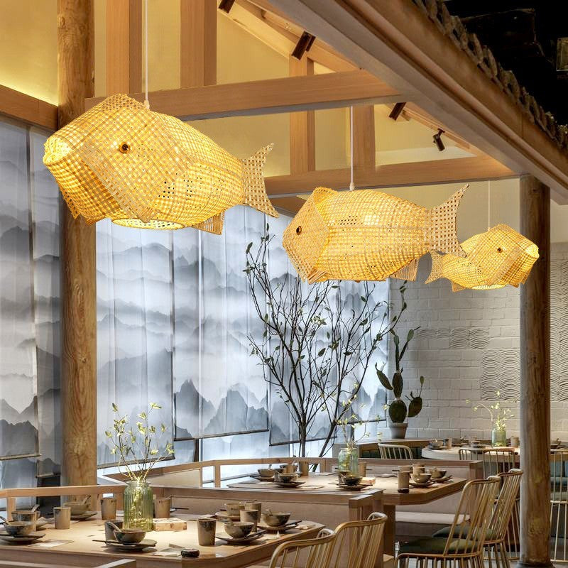 Chinese Style Handmade Bamboo Fish-shaped Chandelier