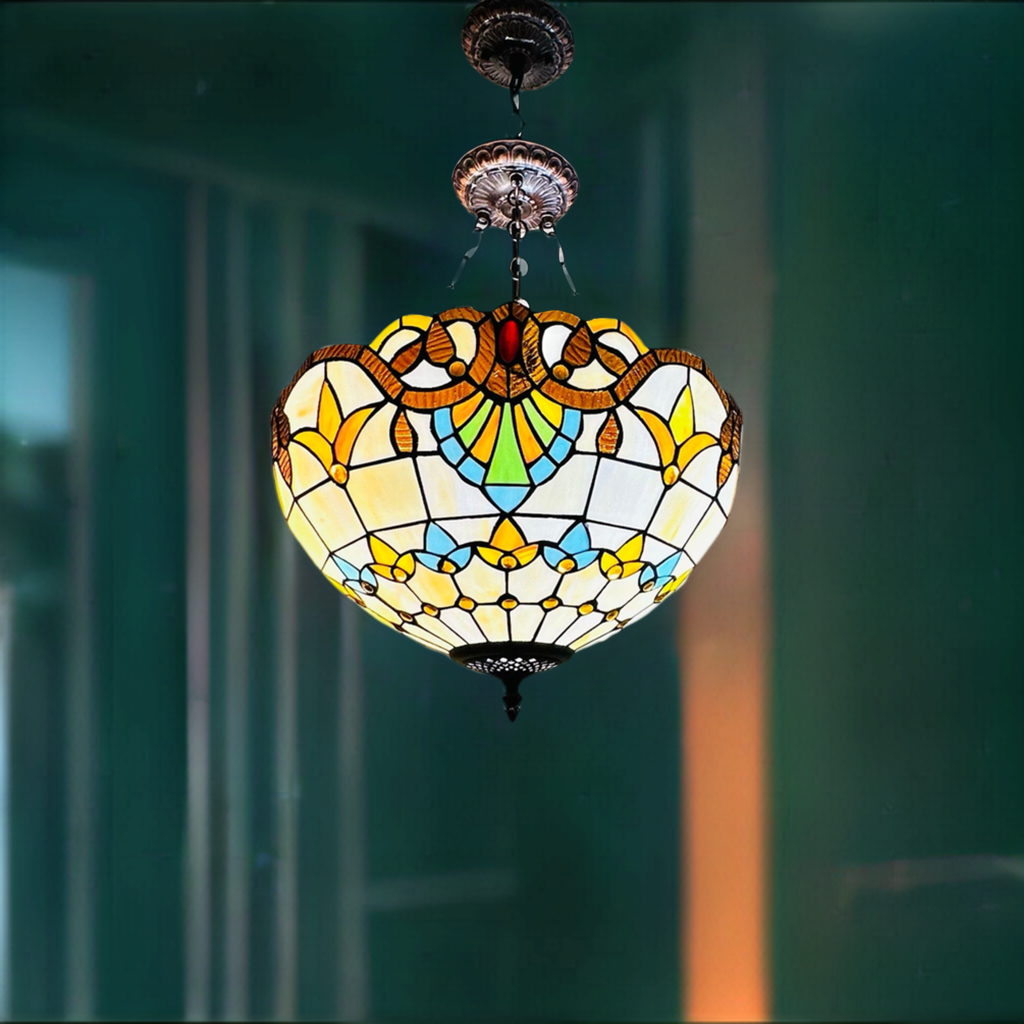 Tiffany Inverted Lampshade 16in, Pendant Lamps, Leadglass Stained Glass