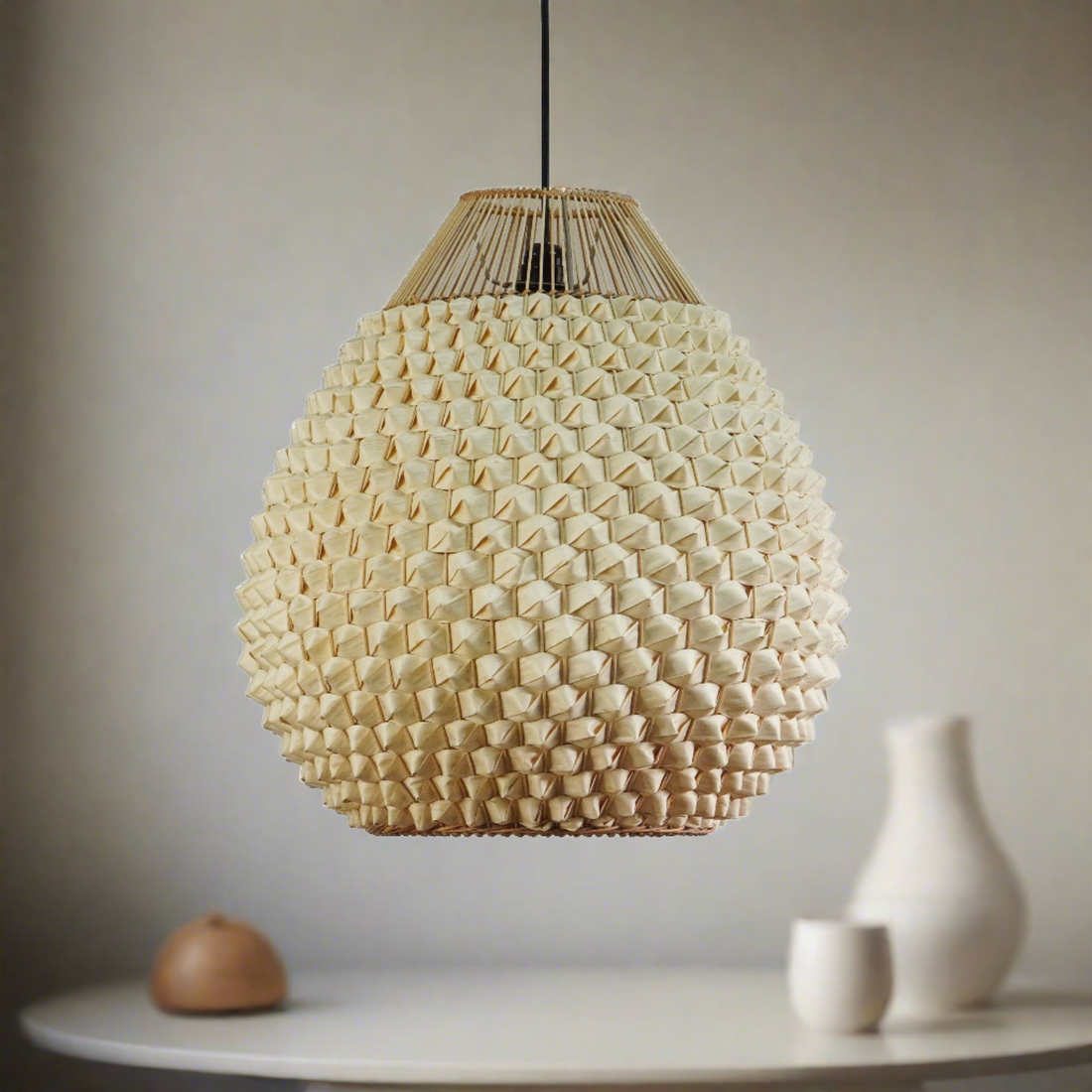Pineapple Shaped Palm Leaves Lampshade, Handcrafted Pendant Lamps, Hanging Ceiling Lights