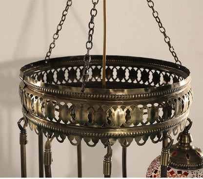 Chandelier Helical 9 Globes Turkish Moroccan Style Mosaic Multicolored Light