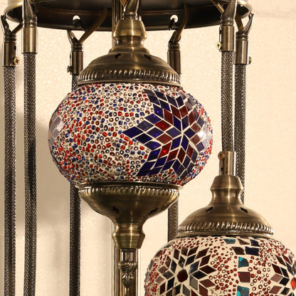 Chandelier Helical 5 Globes Turkish Moroccan Style Mosaic Multicolored Light