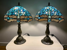 Tiffany Lamp, Dragonfly Lamp, Stained Glass Shade, Crystal Bead Lamp Shade, Antique Lampshade, Stained Glass Lamp Shade, Bedside Lamp,Blue L