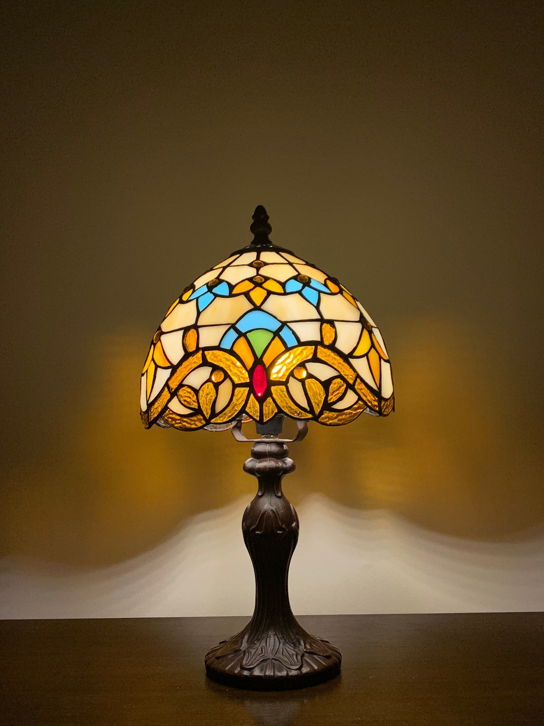 Crown Tiffany Lamp, Leadglass Stained Glass Shade, Crystal Bead Lamp Shade, Antique Lampshade, Stained Glass Lamp Shade, Bedside Lamp