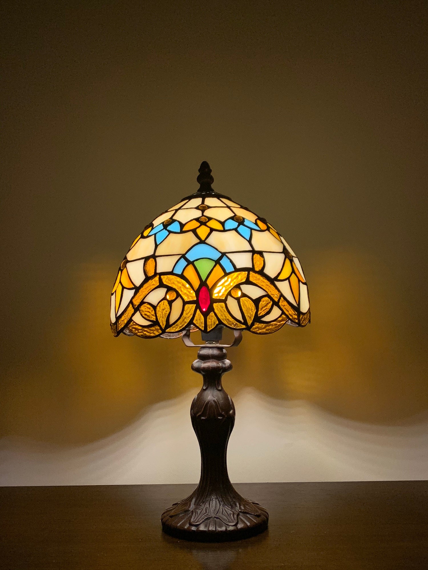 Crown Tiffany Lamp, Leadglass Stained Glass Shade, Crystal Bead Lamp Shade, Antique Lampshade, Stained Glass Lamp Shade, Bedside Lamp
