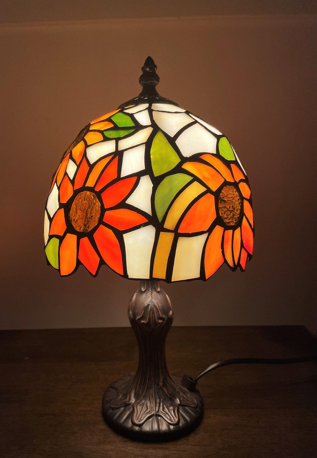 Sunflower Tiffany Lamp, Leadglass Stained Glass Shade, Crystal Bead Lamp Shade, Antique Lampshade, Stained Glass Lamp Shade, Bedside Lamp
