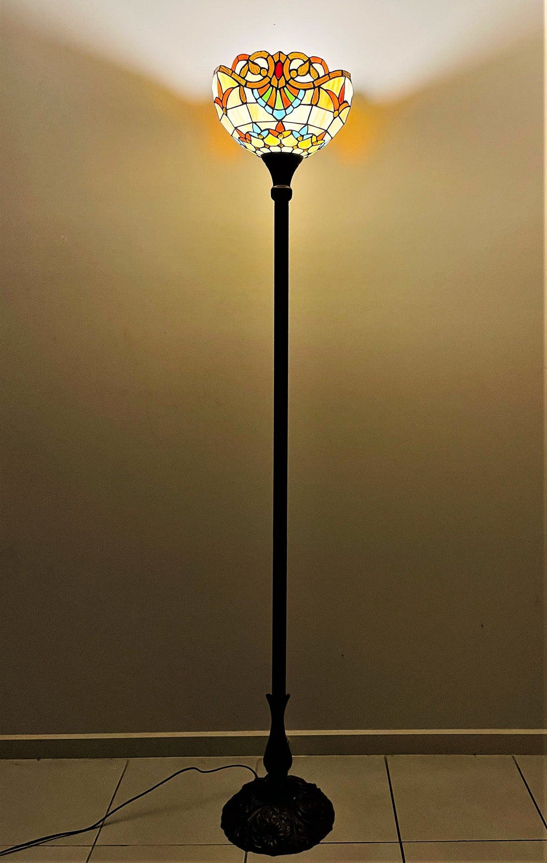 168cm Tiffany Torchiere Floor Lamps, 12" Lampshade Leadlight Stained Glass Tiffany Crystal Bead, Living Room Bed Lamp