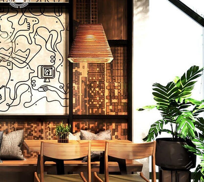 Modern Square Corrugated Cardboard Pendant Light - Ceiling Light - Hanging Lampshade - Droplight - Livingroom/ Kitchen/ Bedroom/Restaurant