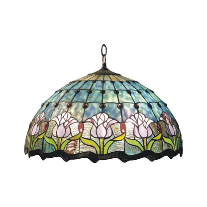 Tulips Tiffany Hanging Lamp 16in, Leadglass Stained Glass Shade, Crystal Bead Lampshade, Chandelier, Pendant Light, Living Room Kitchen Lamp