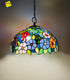 16" Tiffany Pendant Lamp: Roses & Grapes Stained Glass