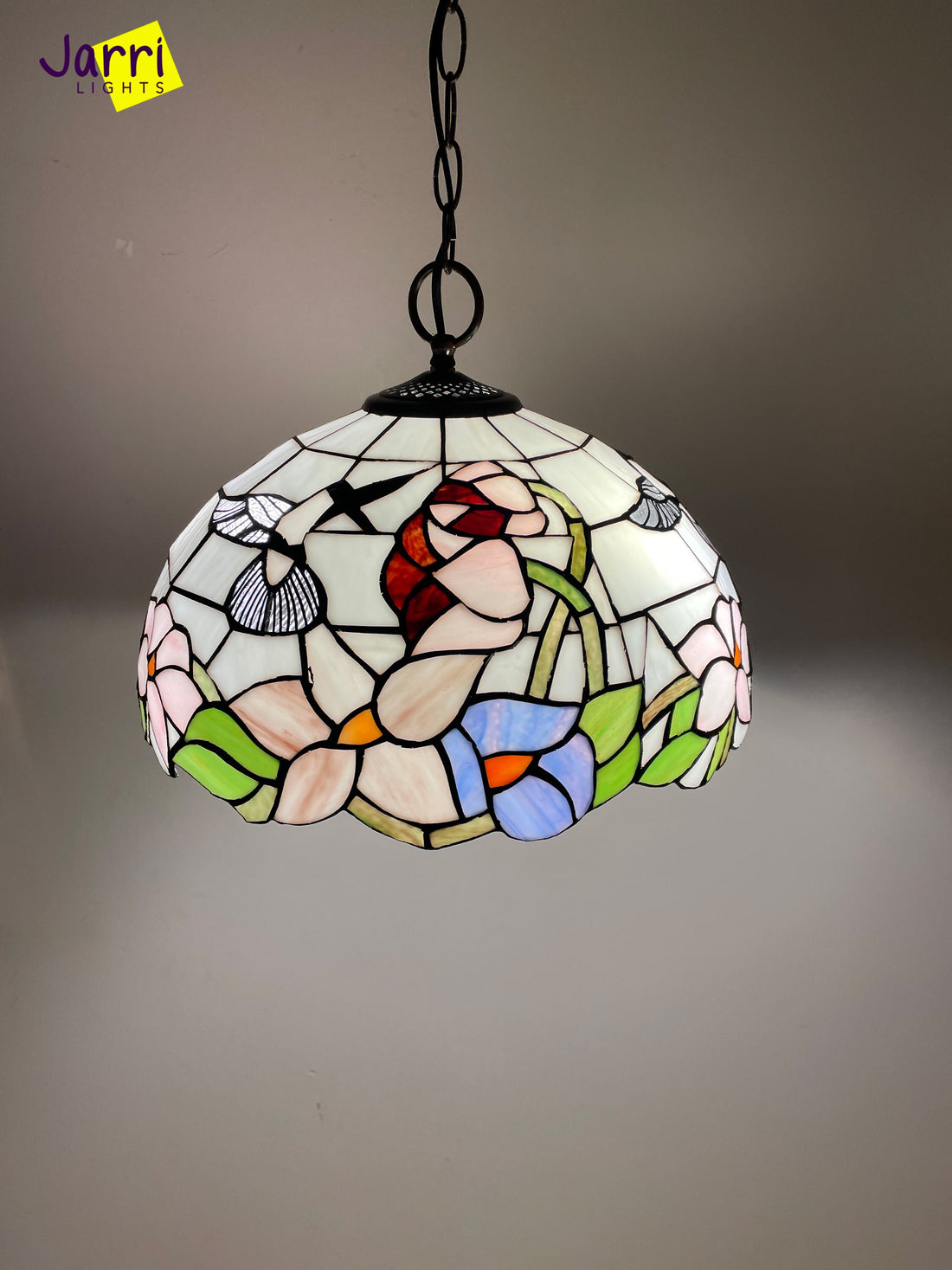 Tiffany Hanging Lamp 16in, Humming Bird Leadglass Stained Glass Crystal Bead Lampshade, Chandelier, Pendant Light, Dining Kitchen Lamp