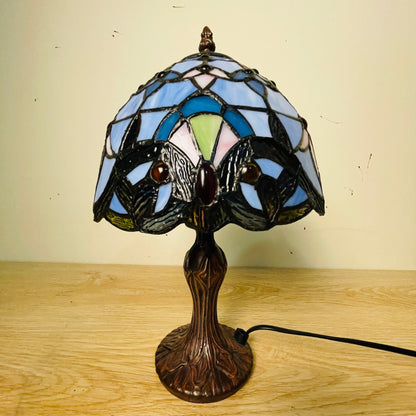 Crown Purple Violet Tiffany Lamp, Leadglass Stained Glass Shade, Crystal Bead Lamp Shade, Antique, Stained Glass Lamp Shade, Bedside Lamp