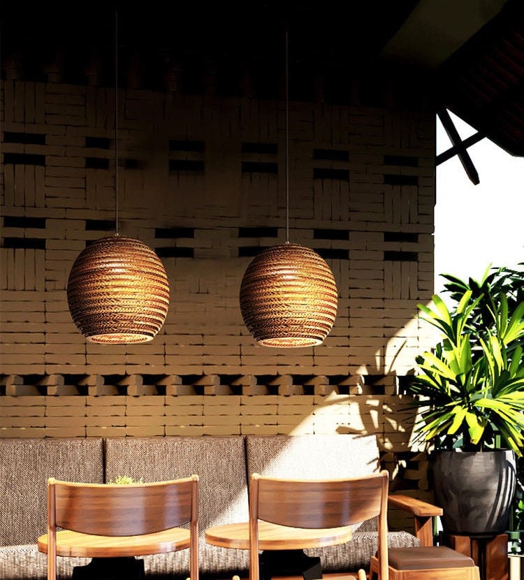 Modern Round Corrugated Cardboard Pendant Light - Ceiling Light - Hanging Lampshade - Droplight - Livingroom/ Kitchen/ Bedroom/Restaurant